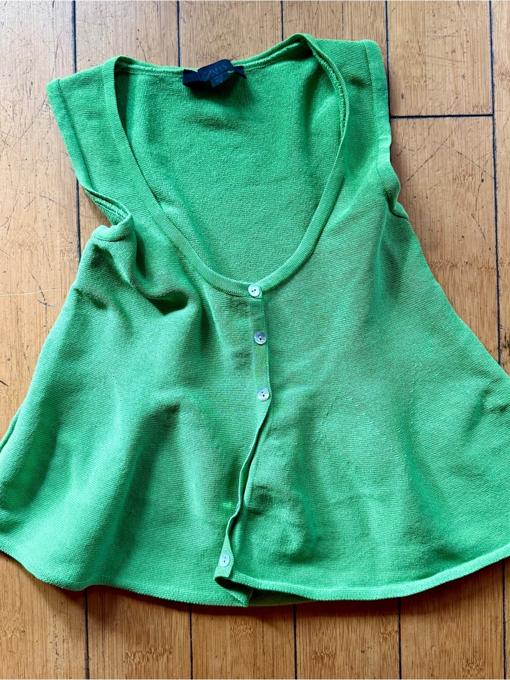 Zara Bright Green Scoop Neck Button-Front Tank